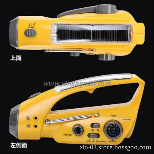 Crank Dynamo Solar Flashlight with Mobilephone Charger and Am&FM Radio